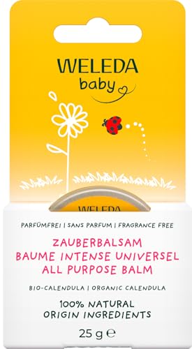 WELEDA Bio Baby Calendula Zauberbalsam - Naturkosmetik Universal Balsam für Gesicht & Körper zur Pflege & Beruhigung trockener Haut und Lippen. Reichhaltiger Allzweckbalsam für Babys & Kinder (1x 25g)