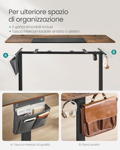 Scrivania Regolabile in Altezza Elettrica, 160 x 70 cm, Scrivania Elettrica, Tavolo con Memoria per 4 Altezze, Porta USB-C, Marrone Vintage e Nero Opaco LSD026X01 - Sedia gaming - Immagine 6