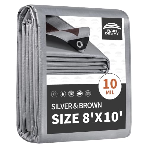 RAINDEWAY 8x10 Feet Tarps Heavy Duty Waterproof,10Mil Multipurpose Tarp