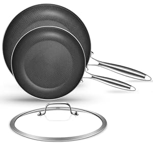 8.5-10 Inch Hybrid Non-stick Tri-Ply Stainless Steel Sauté Pan Set with A Lid,Nonstick Frying Pan Set of 2,Skillets,Induction Cooking Pans,Heavy Duty and Oven Safe.