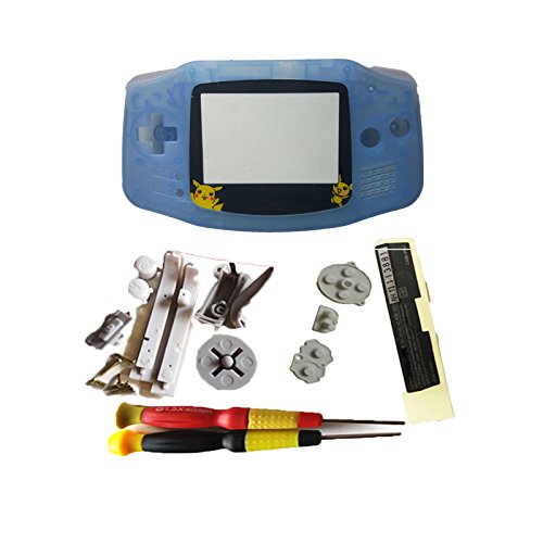 Glow Green AndBlue Color Case Fit Nintendo GBA Gameboy Advance Glow in The Dark Plastic Shell Housing w Pikachu Mario Screen Lens Luminous Cover (Glow Blue P1)