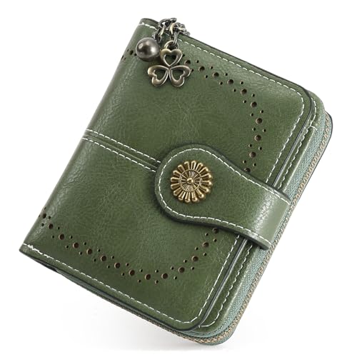Image of Small Wallet for Women Leather Bifold Compact RFID Blocking with Zipper Coin Pocket