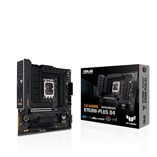 ASUS TUF GAMING B760M-PLUS D4 – Carte mère gaming Intel B760 LGA 1700 mATX (DDR4, PCIe 5.0, 2 x 4.0 M.2, DisplayPort, HDMI, SATA 6 Gbps, USB 3.2 Gen 2...