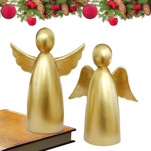 Genérico Angel Statue Resin Figurines | 2 Piece Golden AngelDecorative Set | Elegant Gold Finish Resin Ornaments | Angel Figurines Home Decor | AngelStatues Display