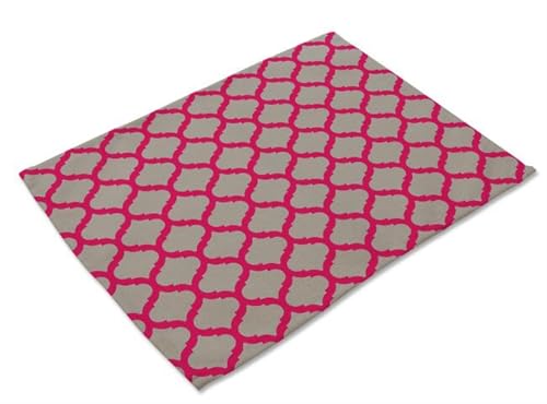 Napperon tapis de table lot de 4 set géométrie rose lin et polyester - 7