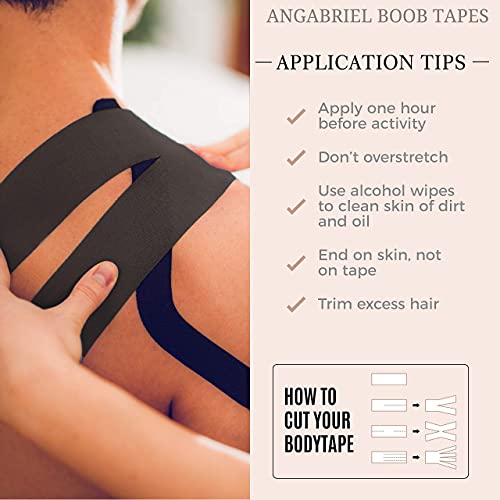 Angabriel Boob Tap Breathable Breast Lift Tape For Large Breasts，A-G Cup Adhesive Bra Body Tap Athletic Tape With Breast Pasties (2 Black, 2" X 16.4Ft) #TOP1