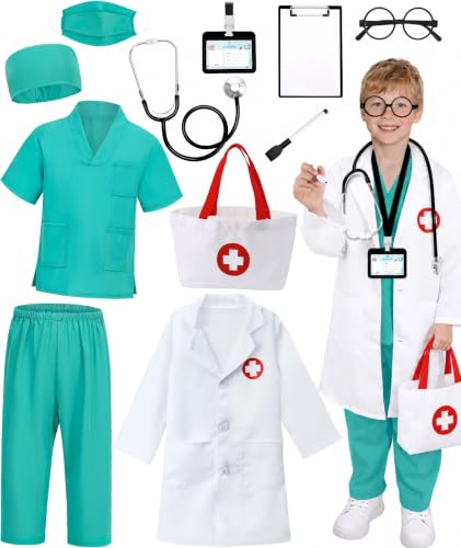 Wuclad 12 PCS Doctor Costume for Kids Scrubs, Nurse Costume Kids Career Day