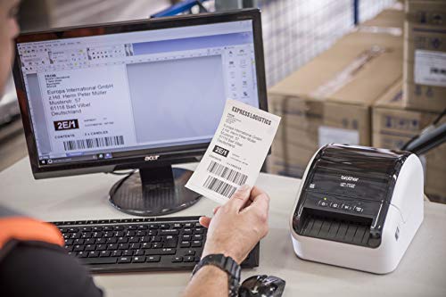Brother QL-1100 Imprimante d'Étiquettes Industrielle - Grands Formats - Inclus 1 Rouleau DK11247 et 1 Rouleau DK22205