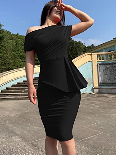 Ymduch Women's Vintage Sleeveless Peplum Bodycon Party Pencil Midi Dress Black #TOP4