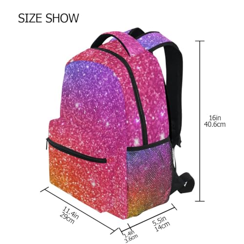 Pink Purple Glitter School Backpack, Compact Back Pack for School Girls, Name Tag, 15L, Durable Organized Pockets, S4