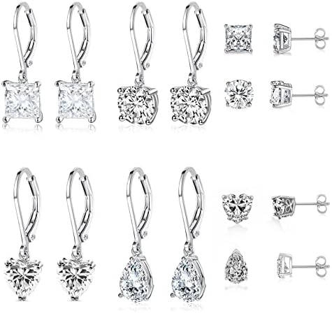 925 Sterling Silver Drop Earrings for Women Princess Teardrop 5A Cubic Zirconia Earrings Hypoallergenic Dangle Earrings for Wedding