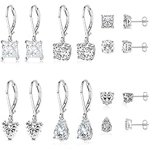 925 Sterling Silver Dangle Earrings for Women Princess Teardrop 5A Cubic Zirconia Hypoallergenic Dangling Earrings for Wedding