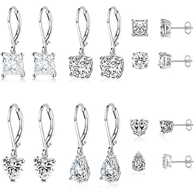 925 Sterling Silver Dangle Earrings for Women Princess Teardrop 5A Cubic Zirconia Hypoallergenic Dangling Earrings for Wedding