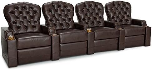 Seatcraft Imperial Leather Home Theater Seating Power Recline - Adjustable Powered Headrests - Cupholders - USB Charging - Wall Hugger(Row of 4, Brown)