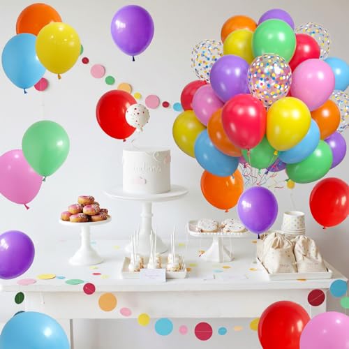 Image of Red Yellow Blue Green Balloons, Rainbow Colorful Birthday Balloons