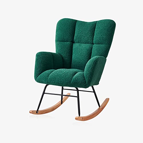 Ljirnt Nursery Rocking Chair, Teddy Fabric Upholstered Glider Rocker With High Backrest, Modern Rocking Accent Chairs Comfy Side Chair For Nursery, Bedroom, Living Room (Green) #TOP6