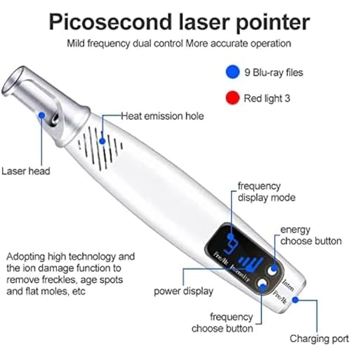 Maszyna do usuwania tatuaży, pikosekundowy długopis laserowy do usuwania pigmentu, blizn, kretów, piegów, ciemnych plam i znaczników skórnych z okularami ochronnymi