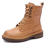 Harssidanzar Botas Mujer Botas de Combate Mujer moda Botas para mujer adecuadas para el trabajo, el ocio, los viajes SL251A,Camello,Talla 39