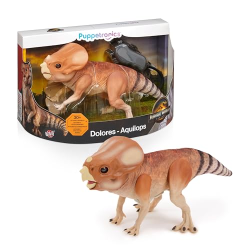 Wow! Stuff: Jurassic World Dolores Deluxe Puppetronic by RealFX - Interactive Baby Aquilops, 30+ Actions & Sounds, Realistic 15' Dinosaur Toy, Ages 8+