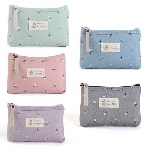 Pmueuff 5 pcs Neceser Mujer Pequeño, Neceser Maquillaje, Bolsas de Maquillaje, Bolsa de Lavado Bolsa de Almacenamiento con Cremallera para Mujeres Novias Mejores Amigas Tarjetas de Llaves