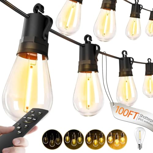 TBOSW Outdoor String Lights Patio LED - Light Outside Waterproof S14 Porch Lighting Edison Plastic Bulb Pergola Hanging Balcony Connectable Backyard Yard Gazebo Party Garden Bistro 30M 100FT