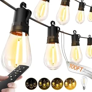 Outdoor String Lights Patio LED – Light Outside Waterproof S14 Porch Lighting Edison Plastic Bulb Pergola Hanging Balcony Connectable Backyard Yard Gazebo Party Garden Bistro 30M 100FT