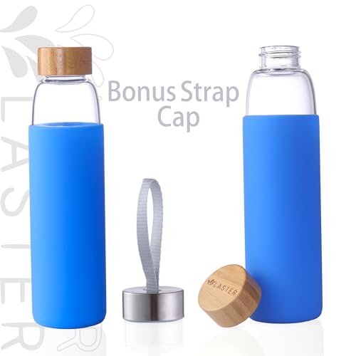 Laster-Glass-Water-Bottle-20-Oz-600-ml-made-of-Borosilicate-Glass-1-Bamboo-1-Stainless-Steel-Lid-BPA-Free-Non-Slip-Silicone-Sleeve-Ocean-Blue