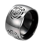 HERACULS 316L Stainless Steel Ring 11mm Two Tone Black IP with Grooved Rose Eternity Wedding Engagement Band Size 9