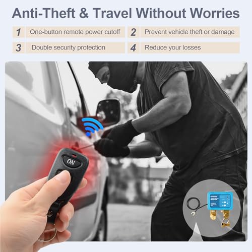 Image of 12V 120A Remote Battery Disconnect Switch | with Negative Battery Terminal Copper Post & Lead Sleeve, Anti-Theft, Battery Leakage Protection, 2 Remote Control Keys