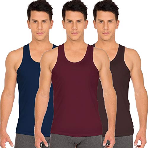 white rose Men's Cotton Vest Sleeveless Combo Pack (Pack of 3) Navy, Maroon, Brown-picture-19