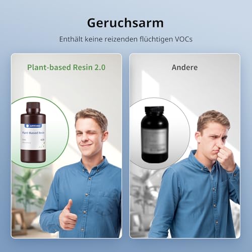 ANYCUBIC Plant Based Resin 2.0, Geruchsarmer 3D Drucker Resin, Verbesserte Zähigkeit, Biegefestigkeit, Nicht leicht zu brechen, UV Photopolymerharz für für 405-nm-LCD-3D-Drucker, Grau 1000g