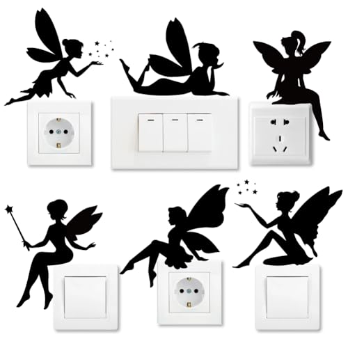 AHANDMAKER 6 Typess Fairy Silhouette Creative Switch Stickers, Fairy Wall Sticker Fairy Light Switch Decals Fairy Decor Wall Sticker for Light Switch,...