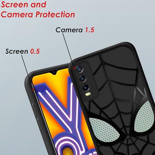 Image of Stylish Spider Back Case Cover Compatible for Vivo Y12s / Y20 / Y20i / Y20G | Spidey Face Mask Case | Soft Silicone | Camera & Full Body Protection | Shock Proof | (Black)