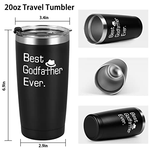 Qtencas Godfather Gifts From Godchild, Best Godfather Ever Stainless Steel Insulated Travel Tumbler Mug, Fahter's Day Christmas Gifts For Godfather Godparent Men, Godfather Proposal Gifts(20Oz, Black) #TOP3