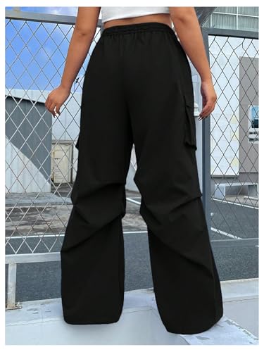 OYOANGLE Women's Plus Size Drawstring Waist Wide Leg Casual Cargo Pants with Pocket2