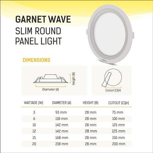 Image of Wipro Garnet 20W Round Led Wave Panel Light for Ceiling|Warm White (3000K)|Ultra-Slim Design|Recessed Downlight for False Ceiling |Cutout-200Mm|Pack of 12