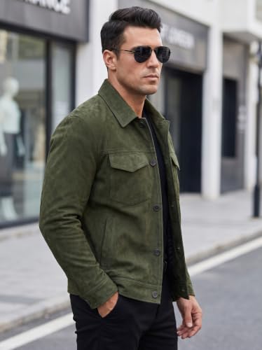 Image of Men's Suede Leather Jacket Real Lambskin Suede Casual Leather Jackets For Men Suede Trucker Coat for Mens