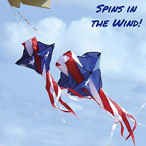 Premier Kites – Rotação de vento de estrela patriótica | Spinner de corda de bandeira americana para