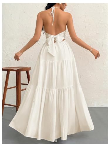 Image of SHENHE Women's Deep V Neck Backless Halter Flowy Dress