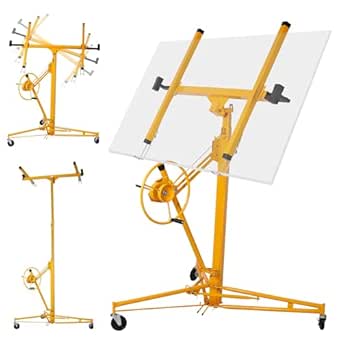 Rovibek Drywall Lift 11FT, Drywall Jack Lift Sheetrock Lift for Ceiling 360° Adjustable, Drywall Panel Hoist 150 lbs Heavy Duty Drywall Lifter, Foldable Sheetrock Lift for Home Improvement (Yellow)