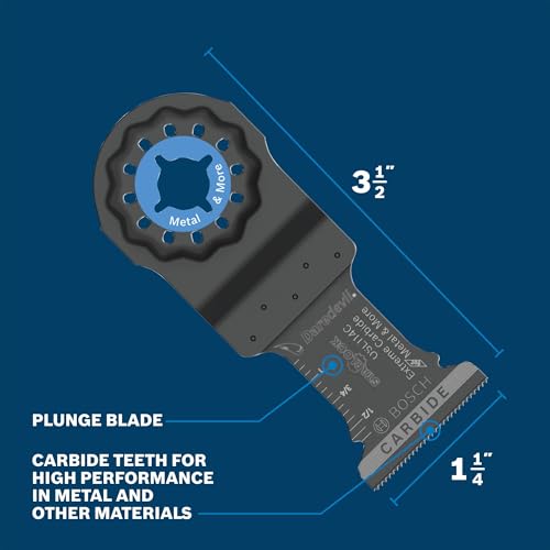 Image of BOSCH OSL114C 1-Piece 1-1 /4 in. Starlock Oscillating Multi Tool Metal & More Carbide Extreme Plunge Cut Blade for Cutting Iron Bar, Metal, Wood with Nails, Drywall and Tile (Pack of 2)