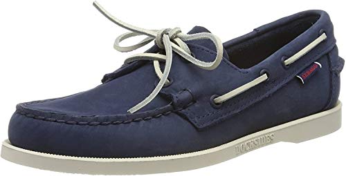 Sebago Portland Nubuck Boat Shoes - Handsewn, Lined Leather Moccasins with Non-Marking, Non-Slip Siped Rubber Outsoles, Blue Navy - 10 Regular