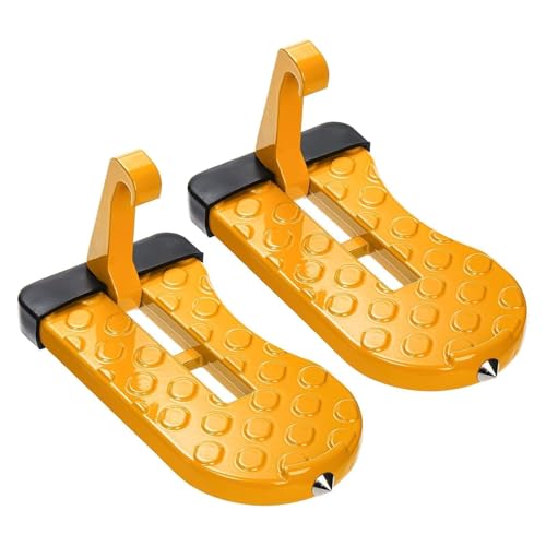 2Pack Car Door Step Aluminum Alloy Foldable Car Step Pedal With Glass Breaker Car Doorstep Roof-Rack Foot Pedal Ladder Portable Vehicle Rooftop Pedal for SUV RV Truck Off-Road Vehicle (Yellow)