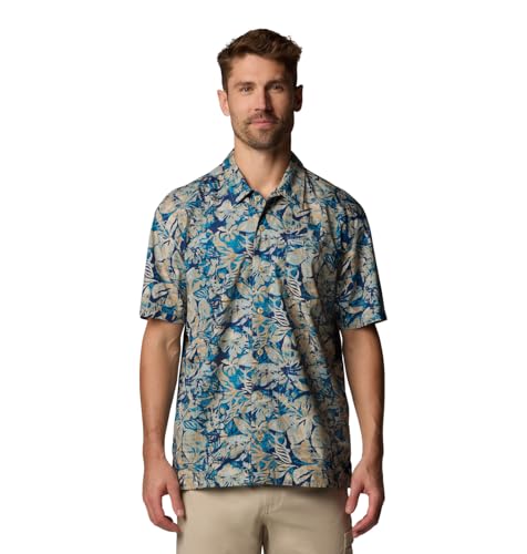 Columbia Men's PFG Trollers Best Short Sleeve Fishing Shirt, Blue Echo Wild Caught, Large