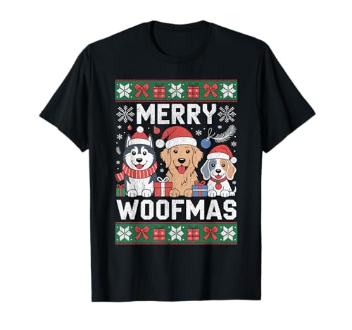 Buon Woofmas Funny Dogs Brutto Maglione di Natale Maglietta