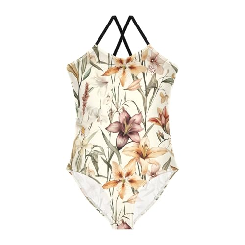 Vintage Lilies Flower Girls One Piece Swimsuit Beach Swimwear 20861015