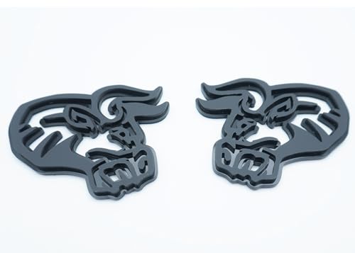 Image of 2Pc Angry Bull Badge 3D Emblem Custom Sticker Nameplate Replacement for Universal Car Body Motorcycle SUV Door Window Decoration (Black)