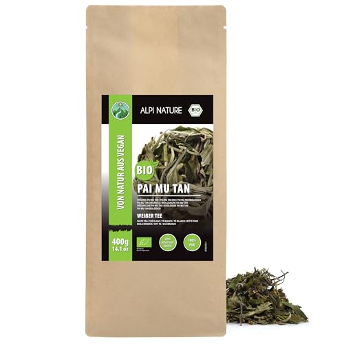 Alpi Nature Pai Mu Tan Tee BIO 400g Blätter getrocknet Pai Mu Tan Weisser Tee lose natürlich koffeinhaltig