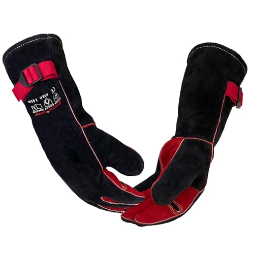 400℃ Leather Welding BBQ Gloves for Man Women, Small Long Sleeve Work Heat Resistant Fire Gloves Oven Mitts for Tig Mig Stick Fireplace Animal Handling, Wood Stove Tools