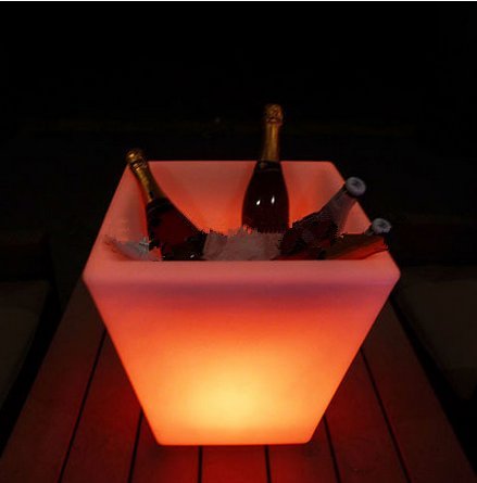 GOWE Pot de fleurs d'extérieur coloré de 26 cm en polypropylène avec batterie sans fil, seau à glace lumineux à LED carré